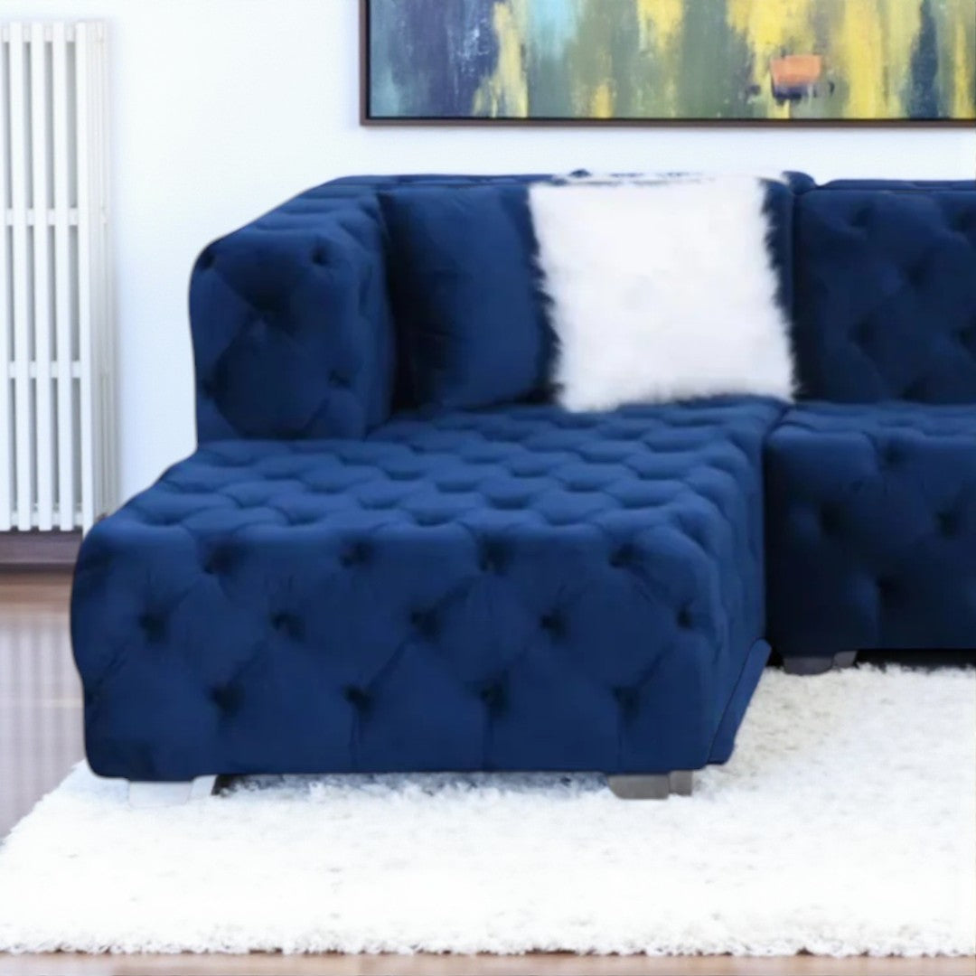Tulip 5-Seater Fabric Upholstered Sectional Sofa With Dual Corner Chaise - Blue