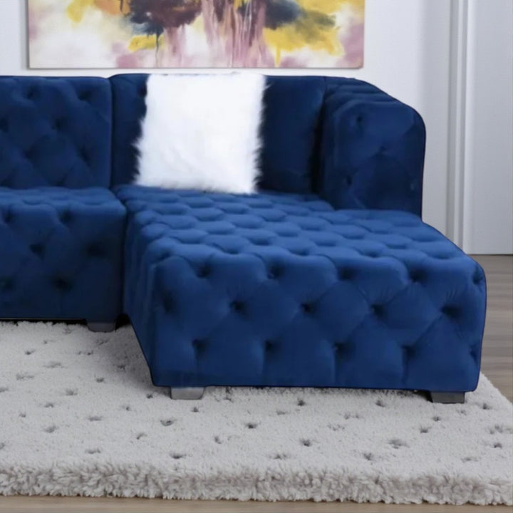 Tulip 5-Seater Fabric Upholstered Sectional Sofa With Dual Corner Chaise - Blue