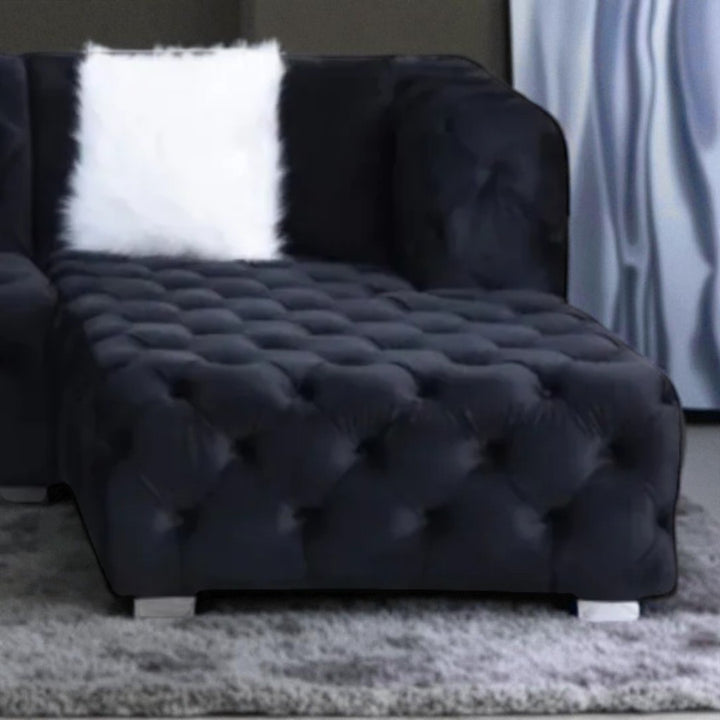Tulip 5-Seater Fabric Upholstered Sectional Sofa With Dual Corner Chaise - Black