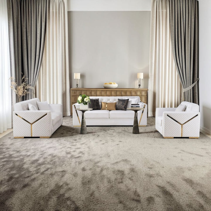 Volion 3-Piece Stationary Sofa Set In Fabric Upholstery - Beige/ Gold