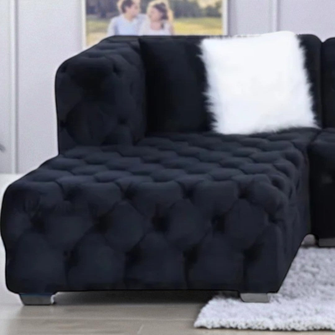 Tulip 5-Seater Fabric Upholstered Sectional Sofa With Dual Corner Chaise - Black