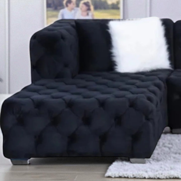 Tulip 5-Seater Fabric Upholstered Sectional Sofa With Dual Corner Chaise - Black