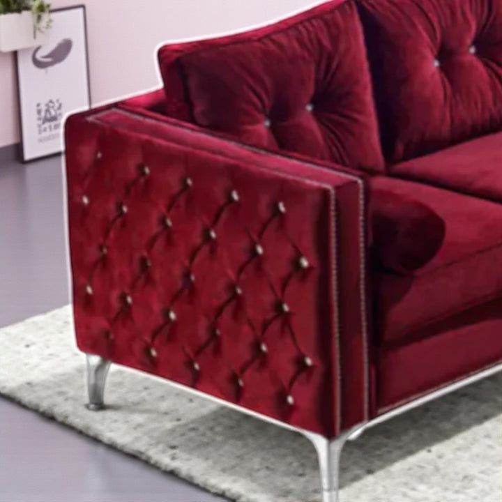 Diamond Red Velvet Sectional Sofa with Reversible Chaise
