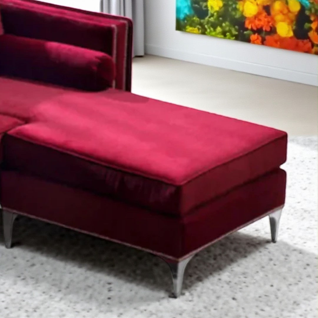 Diamond Red Velvet Sectional Sofa with Reversible Chaise