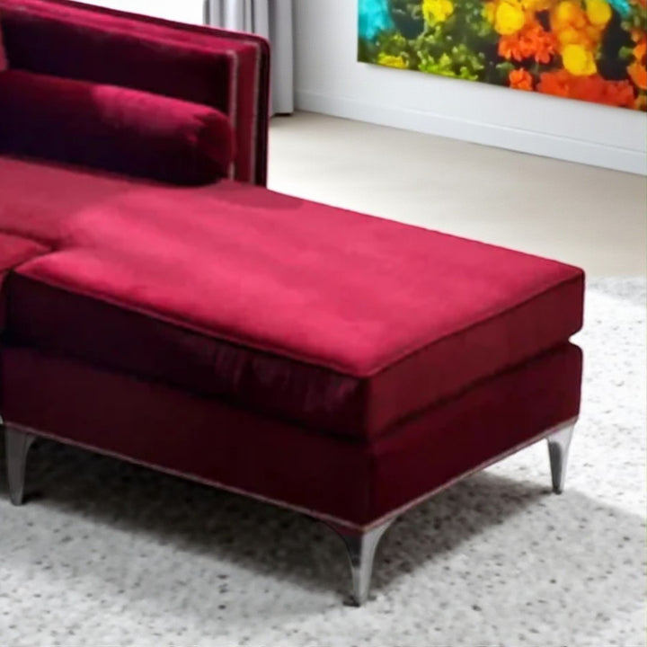 Diamond Red Velvet Sectional Sofa with Reversible Chaise
