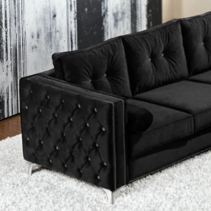 Diamond Fabric Upholstered Sectional Sofa With Reversible Chaise - Black