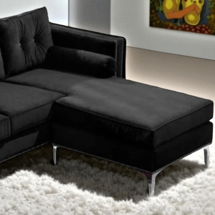 Diamond Fabric Upholstered Sectional Sofa With Reversible Chaise - Black