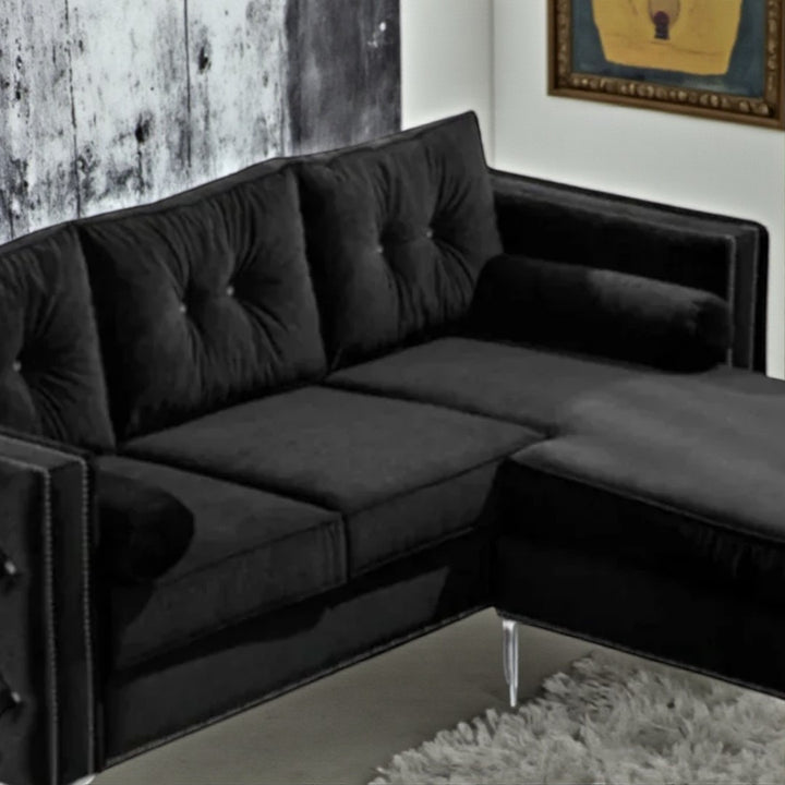 Diamond Fabric Upholstered Sectional Sofa With Reversible Chaise - Black