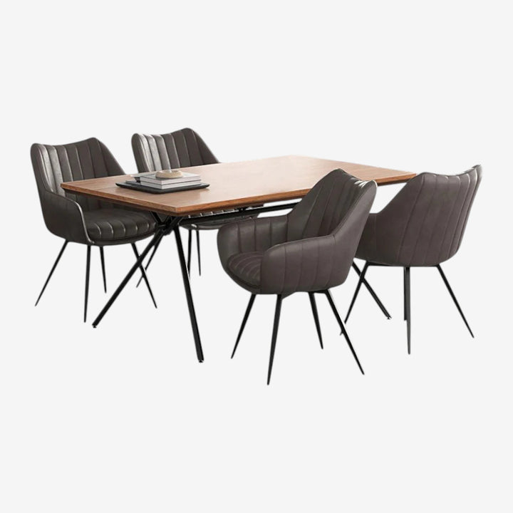 Brandon Dining Table Set For 4 With Leather Upholstered Chairs - Natural/ Charcoal