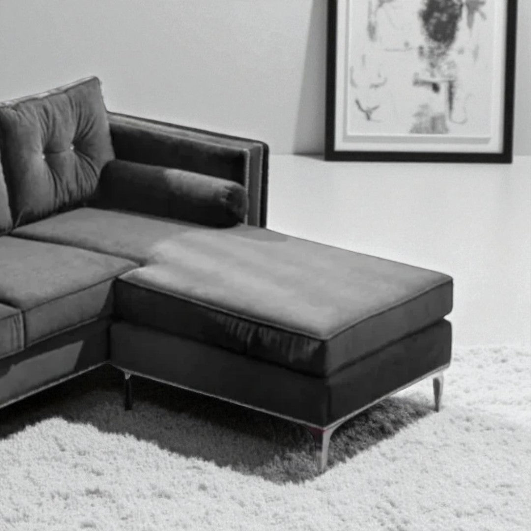 Diamond Fabric Upholstered Sectional Sofa With Reversible Chaise - Grey