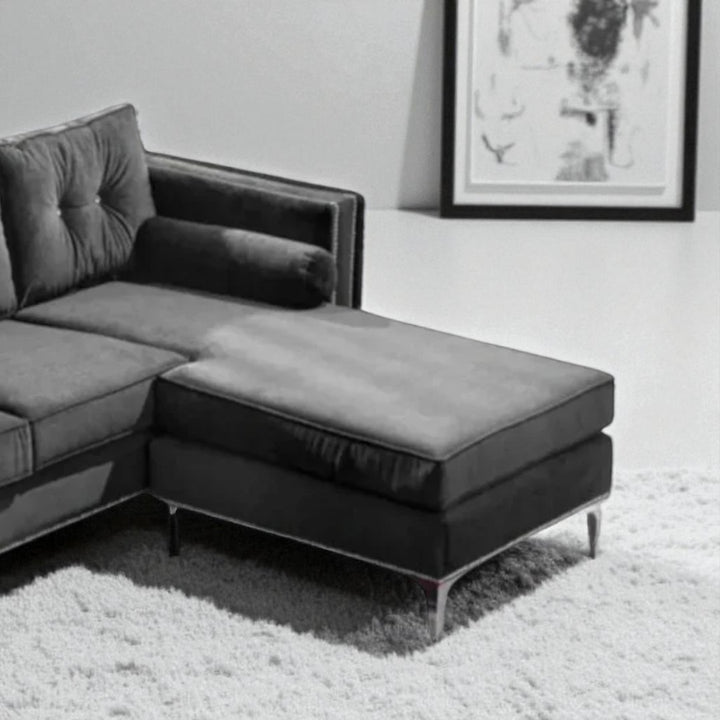 Diamond Fabric Upholstered Sectional Sofa With Reversible Chaise - Grey