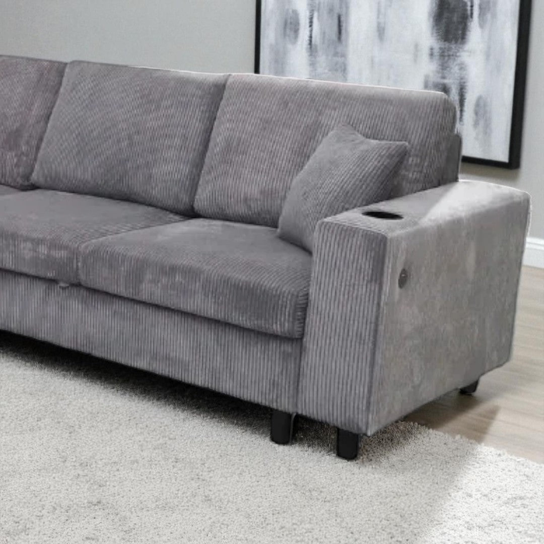 Tristan 4-Piece Fabric Sectional Sofa With USB Charging Ports - Grey