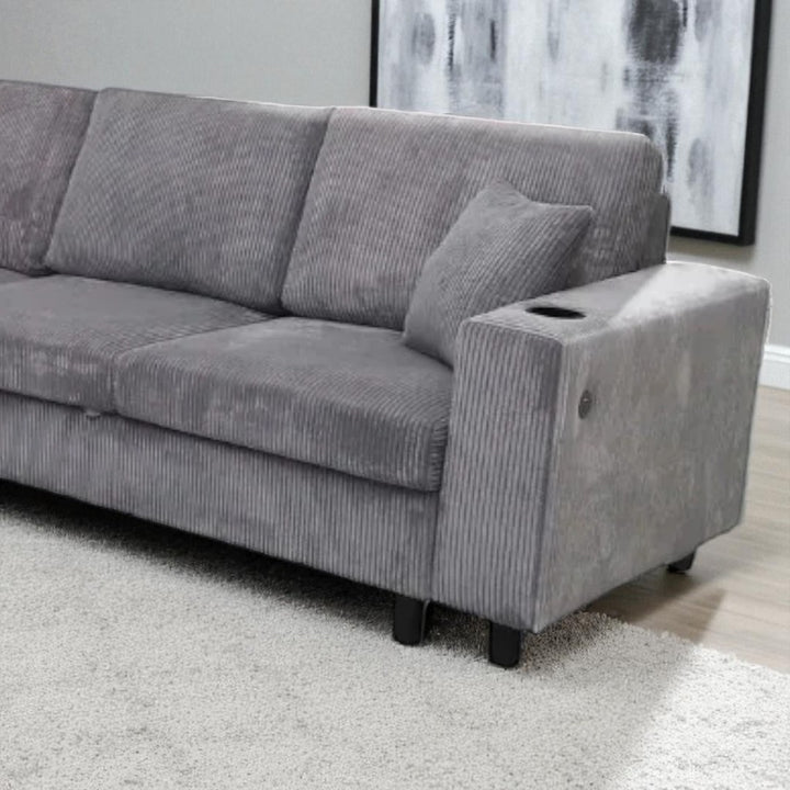 Tristan 4-Piece Fabric Sectional Sofa With USB Charging Ports - Grey