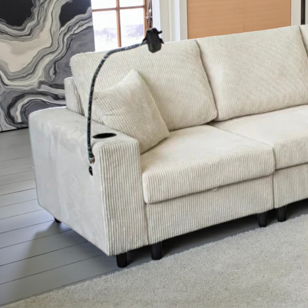 Tristan 4-Piece Fabric Sectional Sofa With USB Charging Ports - Beige