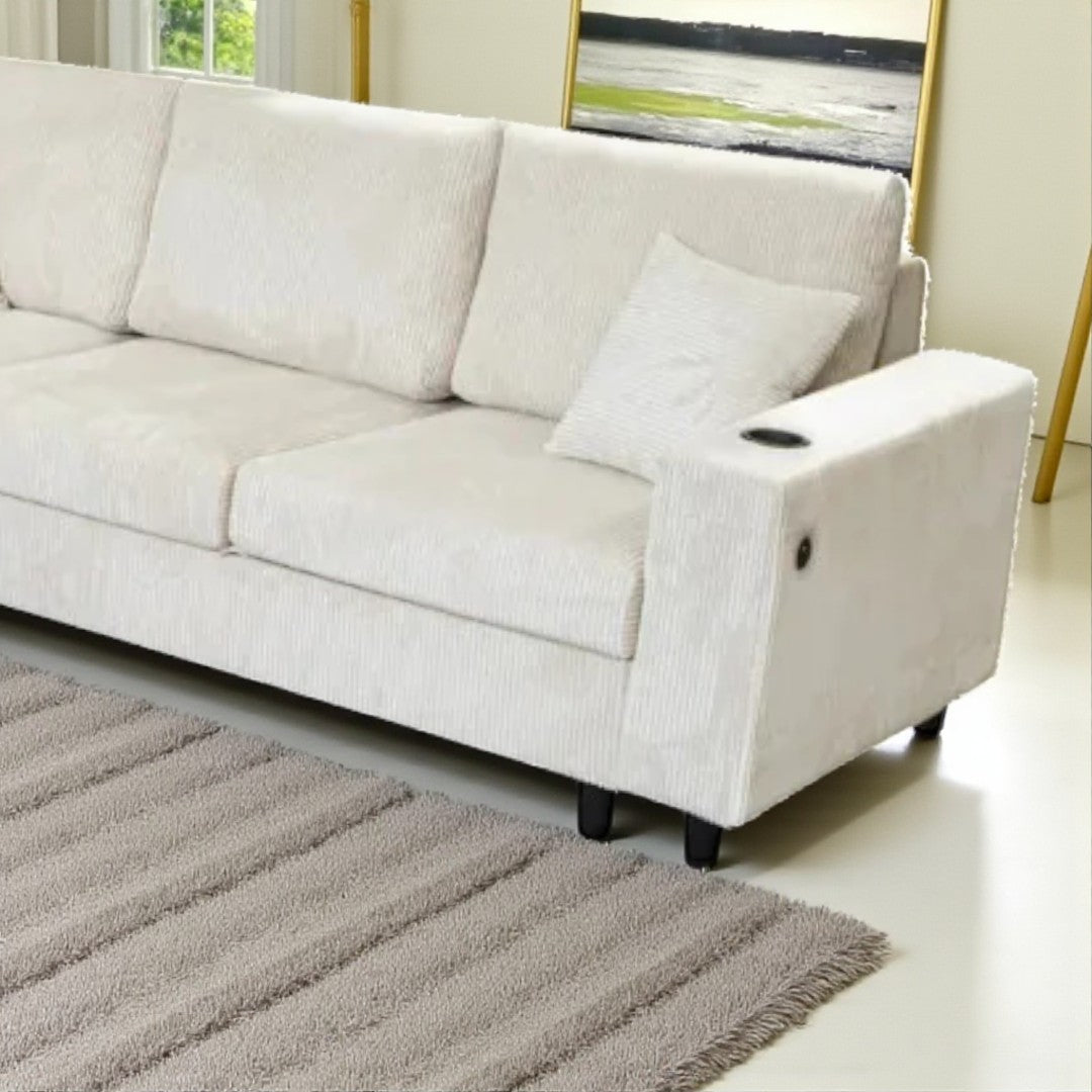 Tristan 4-Piece Fabric Sectional Sofa With USB Charging Ports - Beige