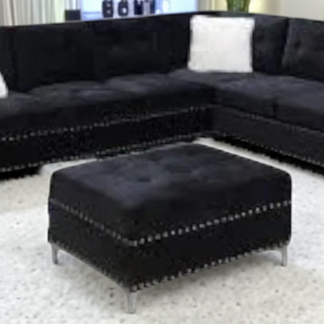 Damien Fabric Upholstered Sectional Sofa With Storage Ottoman - Black