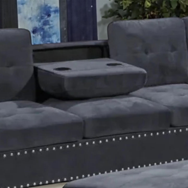 Damien Fabric Upholstered Sectional Sofa With Storage Ottoman - Grey