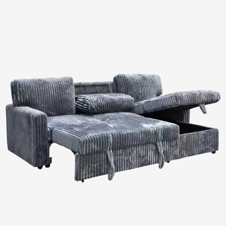 Flair Fabric Upholstered Sectional Sofa Bed With Reversible Storage Chaise - Grey