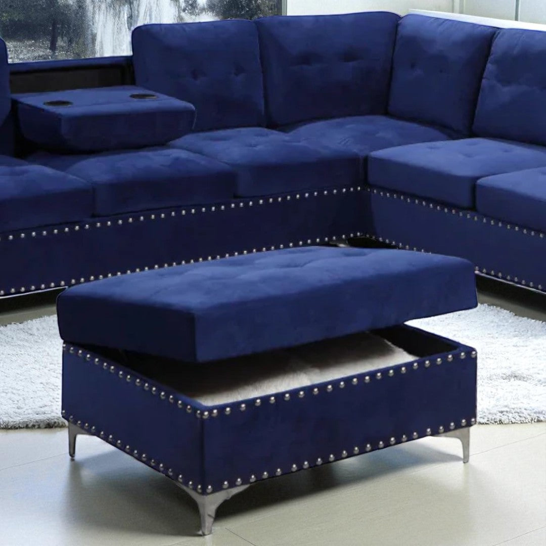 Damien Fabric Upholstered Sectional Sofa With Storage Ottoman - Blue