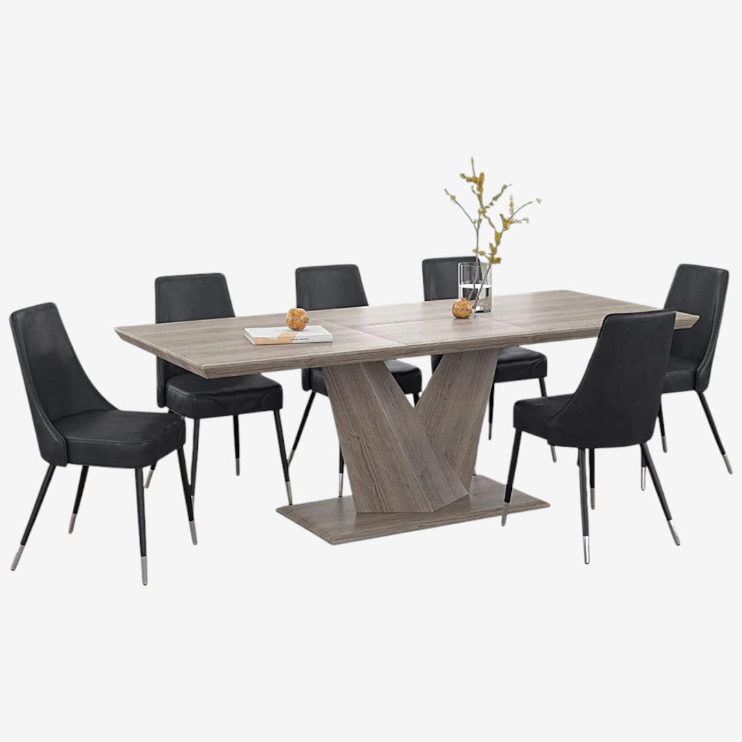Dapper Dining Table Set For 6 With Faux Leather Upholstered Chairs - Oak/ Grey