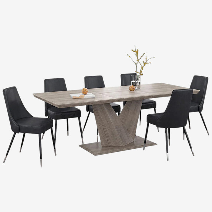 Dapper Dining Table Set For 6 With Faux Leather Upholstered Chairs - Oak/ Grey