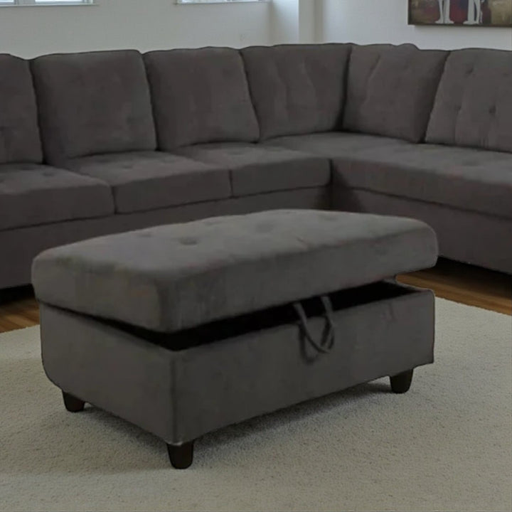Elvario 2-Piece Fabric Upholstered Sectional Sofa With Storage Ottoman - Dark Grey | Available In LHF/ RHF Configuration