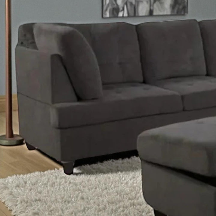 Elvario 2-Piece Fabric Upholstered Sectional Sofa With Storage Ottoman - Dark Grey | Available In LHF/ RHF Configuration