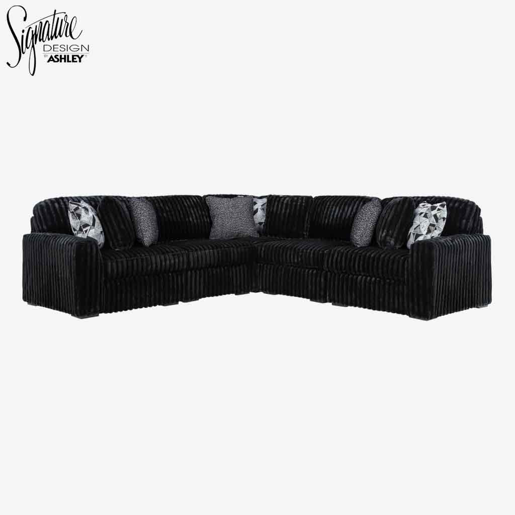 S26 Midnight-madness 5-Piece Sectional Sofa In Fabric Upholstery - Onyx - Front View