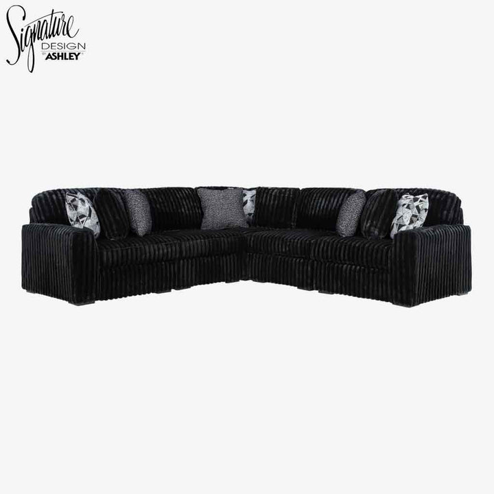S26 Midnight-madness 5-Piece Sectional Sofa In Fabric Upholstery - Onyx - Front View