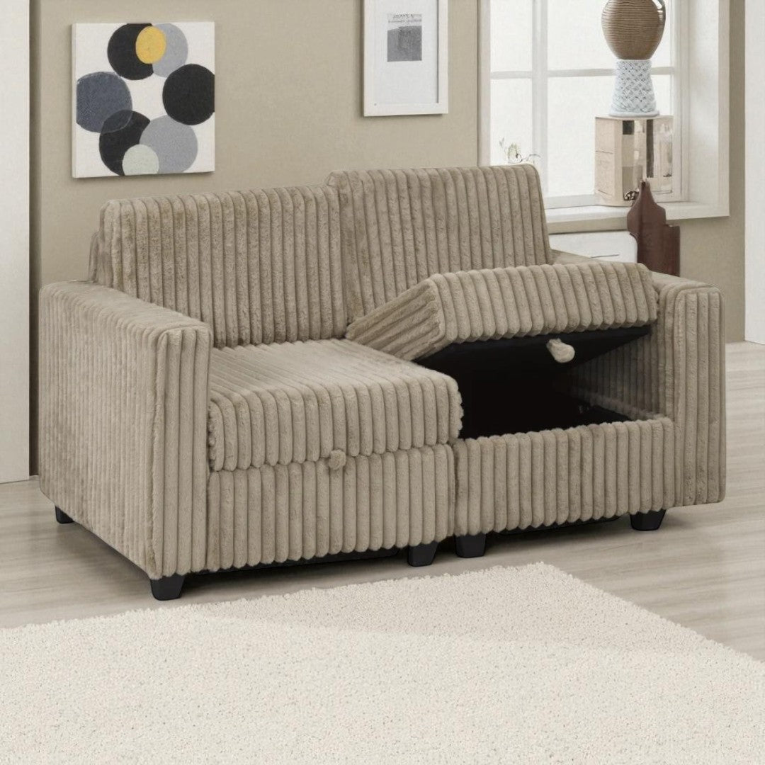 Valtor Fabric Upholstered Sectional Sofa With Reversible Ottoman - Brown
