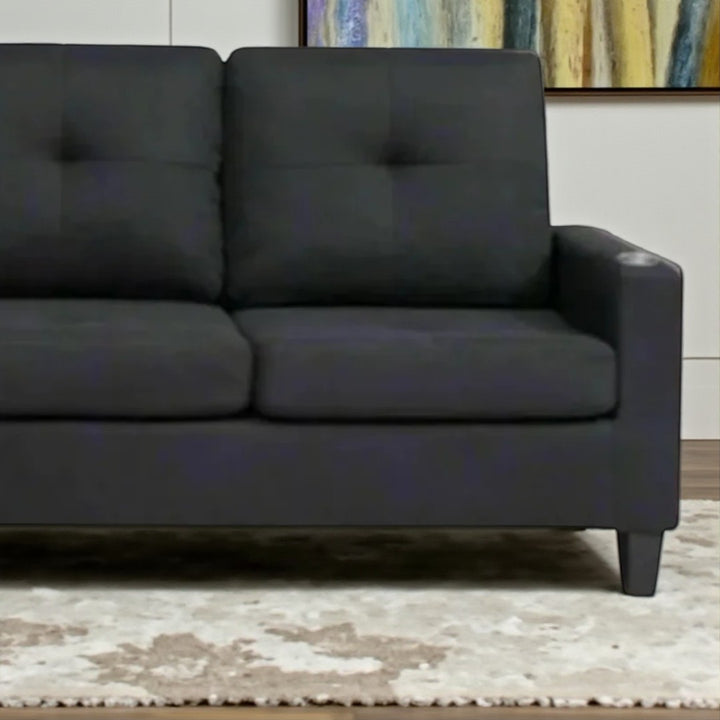 Reeves Sectional Sofa With Built-in Cup Holders & Reversible Chaise - Black