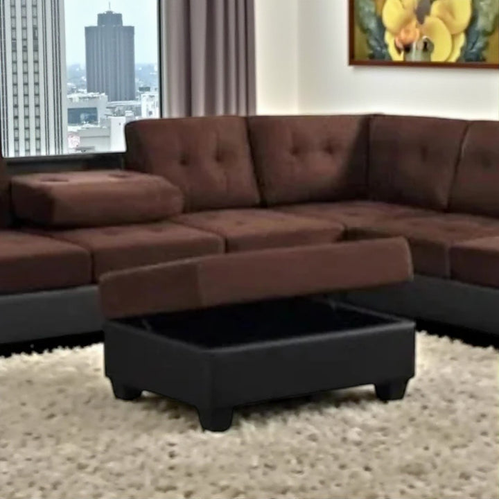 Marcel Fabric/ Leather Upholstered Sectional Sofa With Reversible Chaise - Brown/ Black