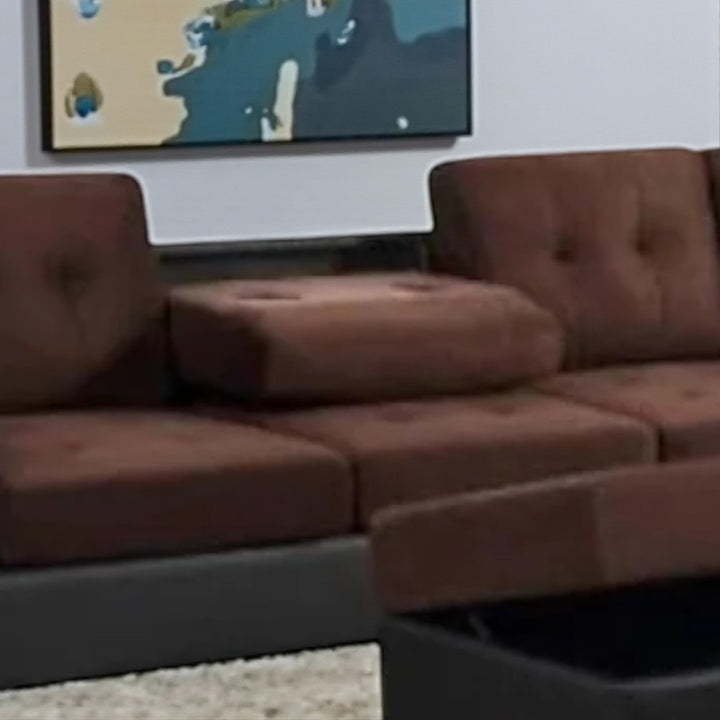 Marcel Fabric/ Leather Upholstered Sectional Sofa With Reversible Chaise - Brown/ Black