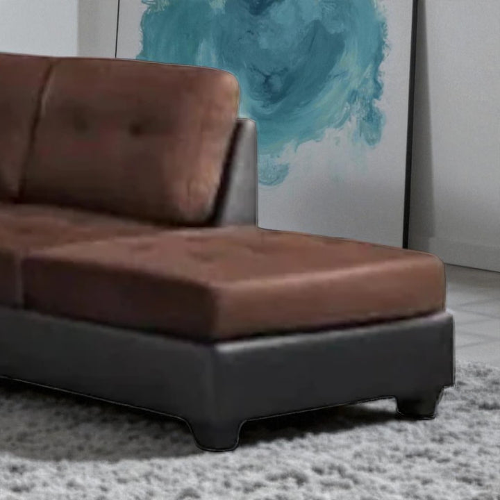 Marcel Fabric/ Leather Upholstered Sectional Sofa With Reversible Chaise - Brown/ Black