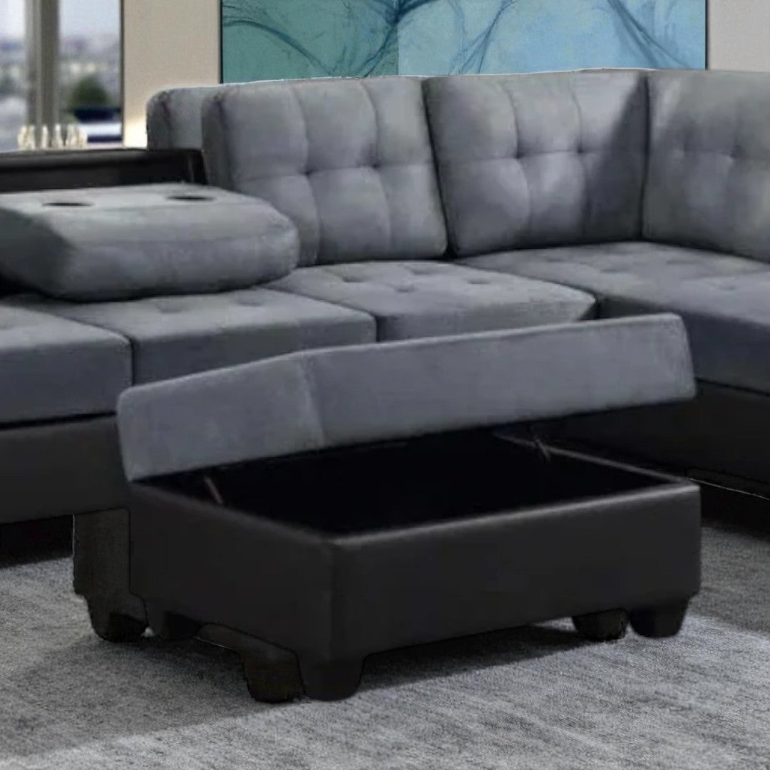 Marcel Fabric/ Leather Upholstered Sectional Sofa With Reversible Chaise - Grey/ Black