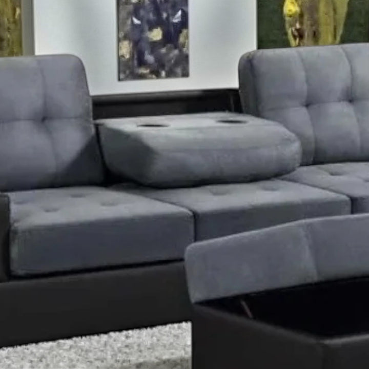 Marcel Fabric/ Leather Upholstered Sectional Sofa With Reversible Chaise - Grey/ Black