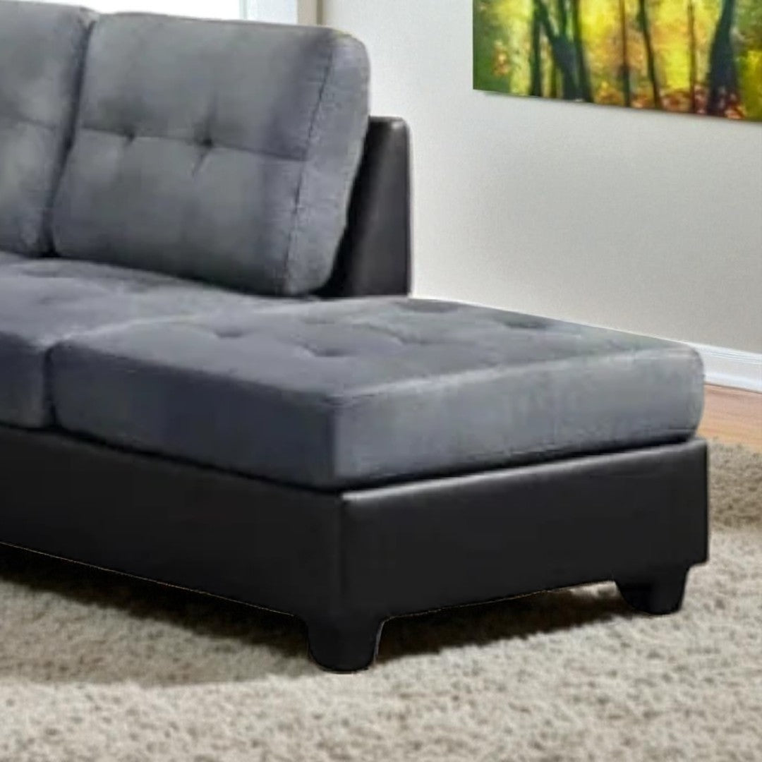 Marcel Fabric/ Leather Upholstered Sectional Sofa With Reversible Chaise - Grey/ Black