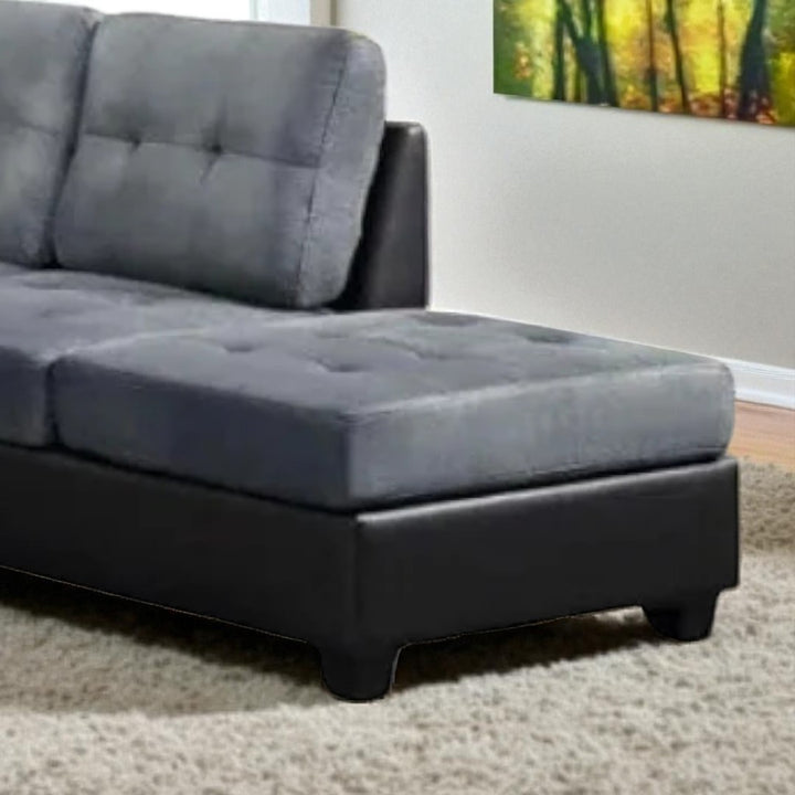 Marcel Fabric/ Leather Upholstered Sectional Sofa With Reversible Chaise - Grey/ Black