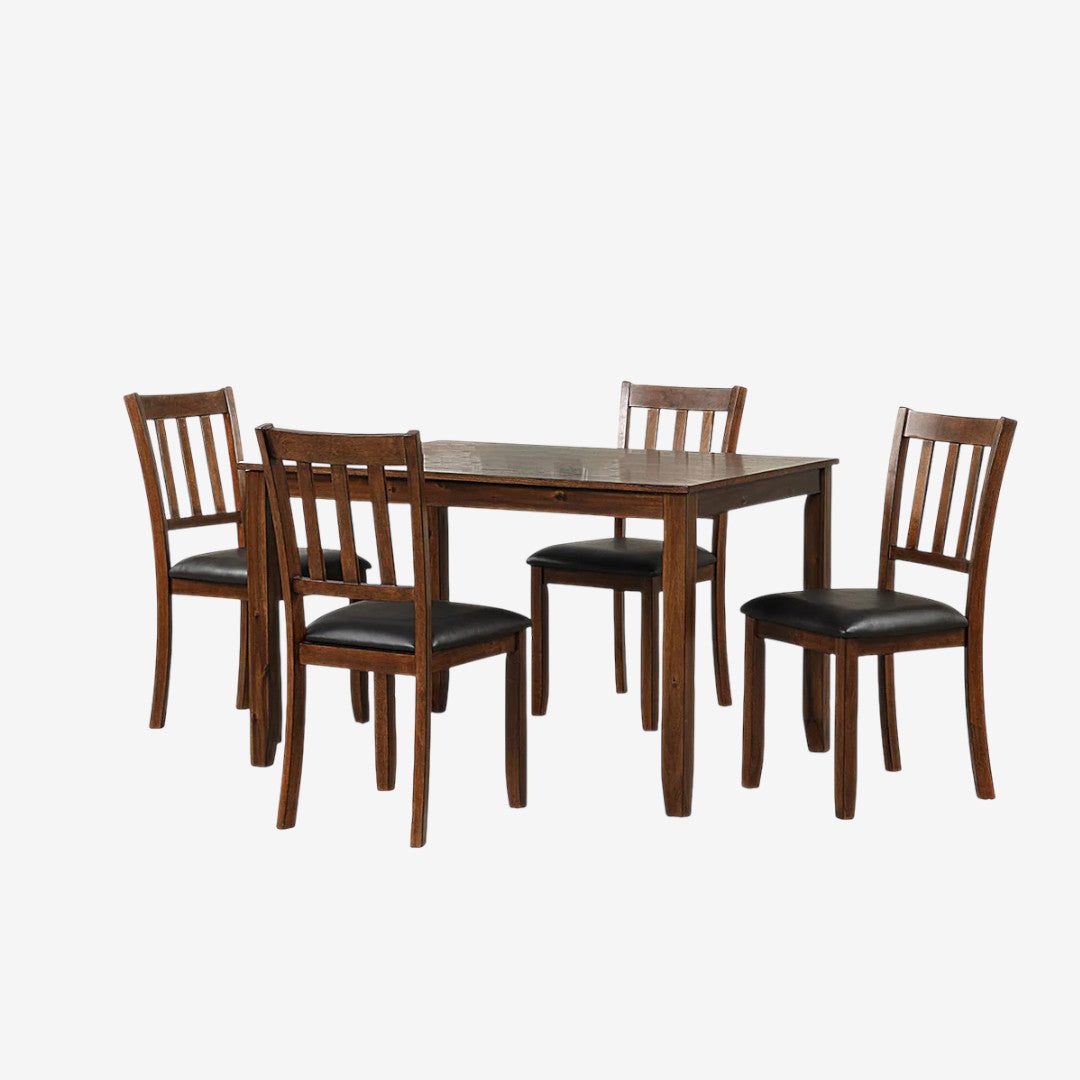 Phoenix Wooden Dining Table Set For 4 With PU Upholstered Chairs - Cherry