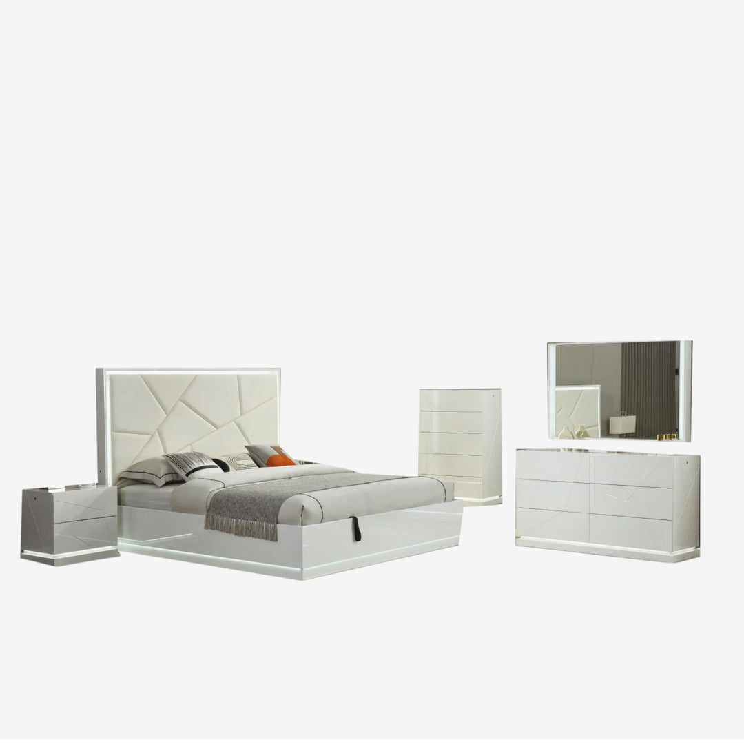 Amy 8-Piece Bedroom Set - White | Modern, Sleek, Durable & Storage Solution