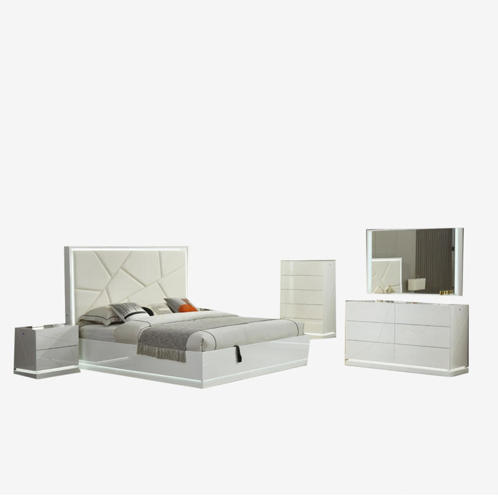 Amy 8-Piece Bedroom Set - White | Modern, Sleek, Durable & Storage Solution