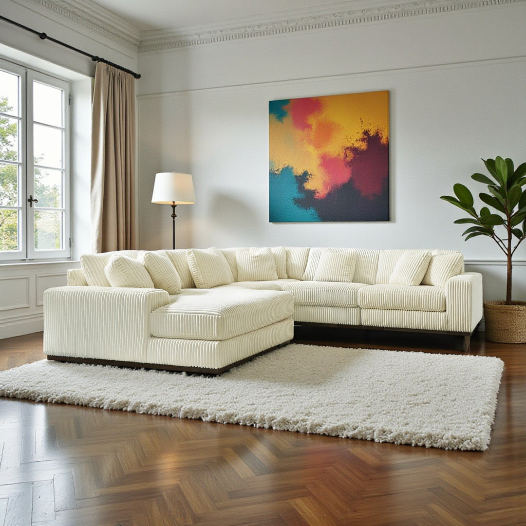 21104S6 Lindyn 5-Piece LAF Sectional Sofa in Fabric Upholstery - Ivory | Signature Design by Ashley