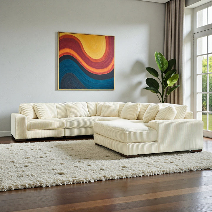 21104S7 Lindyn 5-Piece RAF Sectional Sofa in Fabric Upholstery - Ivory | Signature Design by Ashley