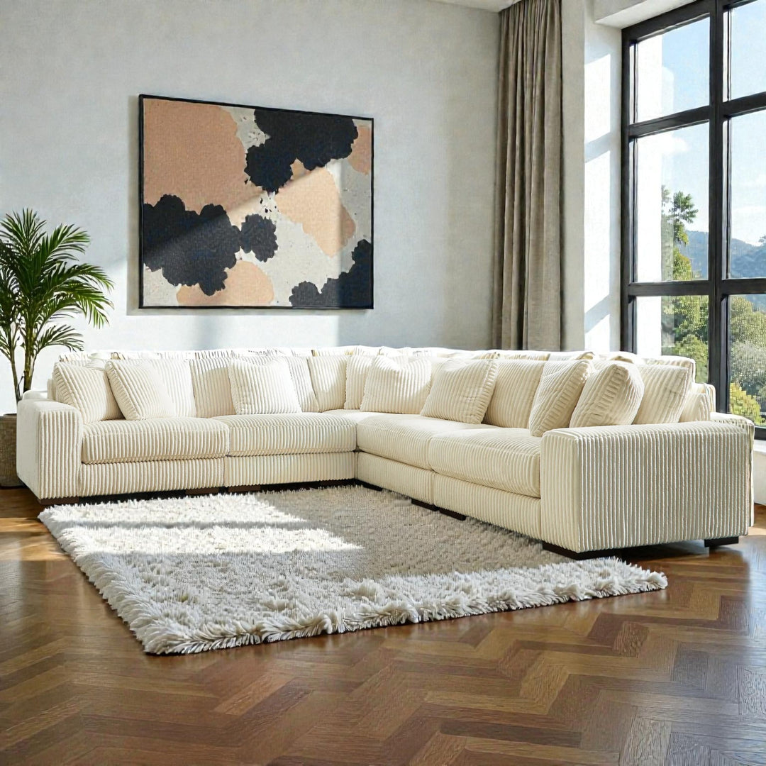 21104S5 Lindyn 5-Piece Sectional Sofa in Fabric Upholstery - Ivory | Signature Design by Ashley