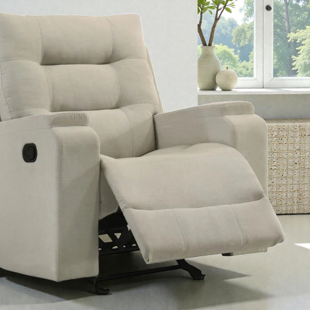 Creston Manual Rocker Recliner Chair In Fabric Upholstery - Beige