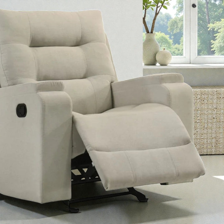 Creston Manual Rocker Recliner Chair In Fabric Upholstery - Beige