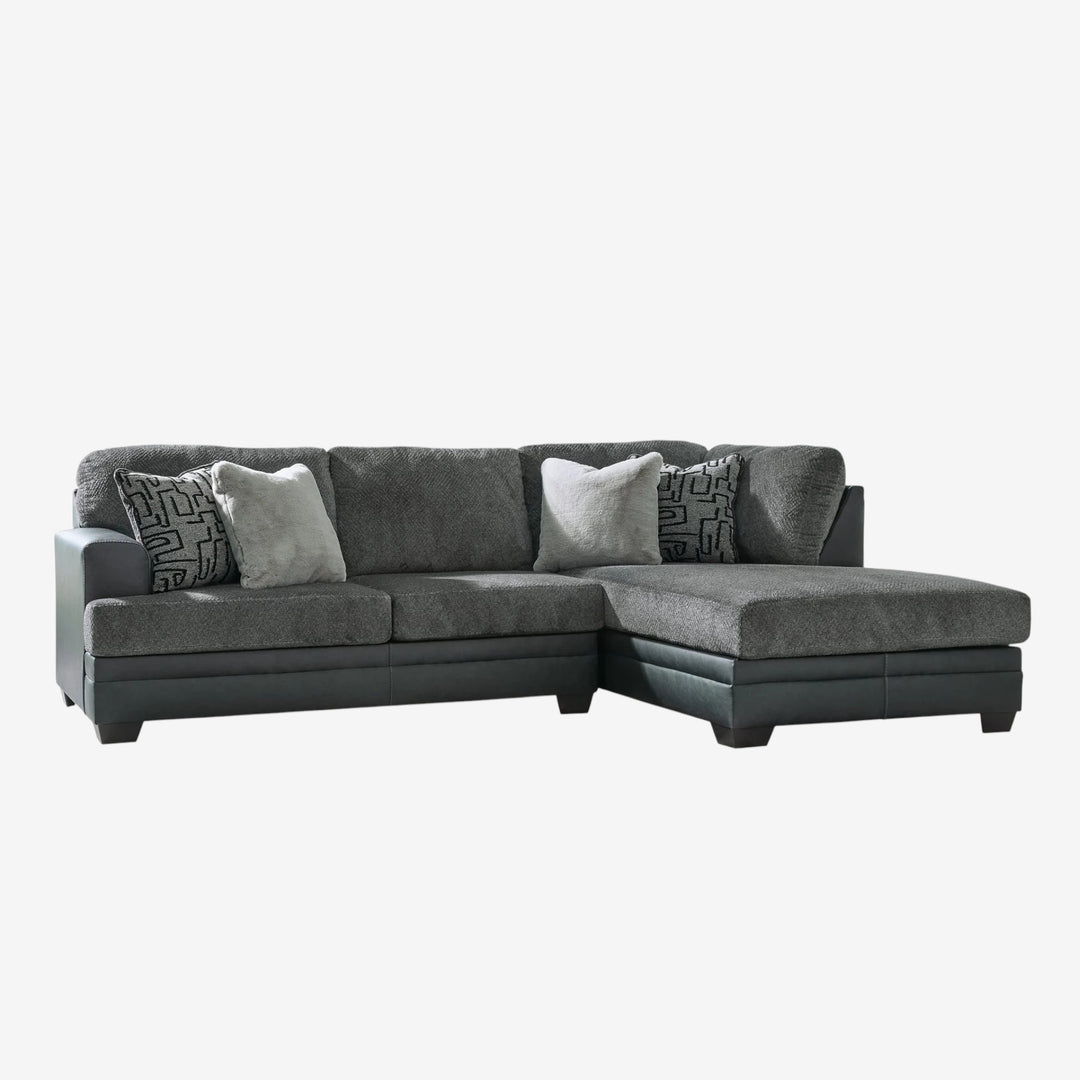 Brixley Pier 2-Piece Sectional Sofa In Leather/ Fabric Upholstery - Graphite | Benchcraft By Ashley