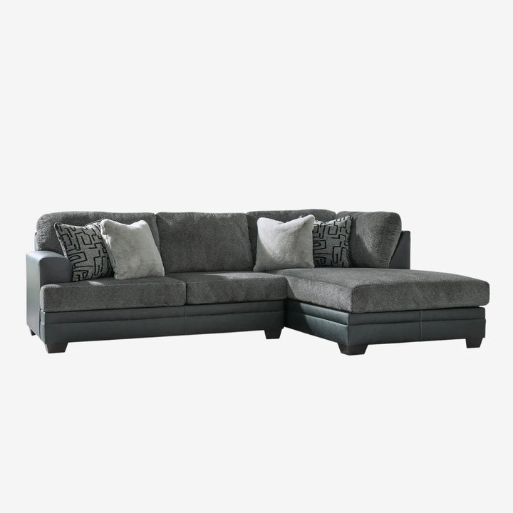 Brixley Pier 2-Piece Sectional Sofa In Leather/ Fabric Upholstery - Graphite | Benchcraft By Ashley