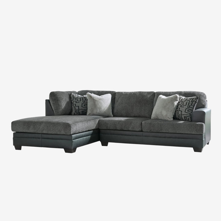 Brixley Pier 2-Piece Sectional Sofa In Leather/ Fabric Upholstery - Graphite | Benchcraft By Ashley