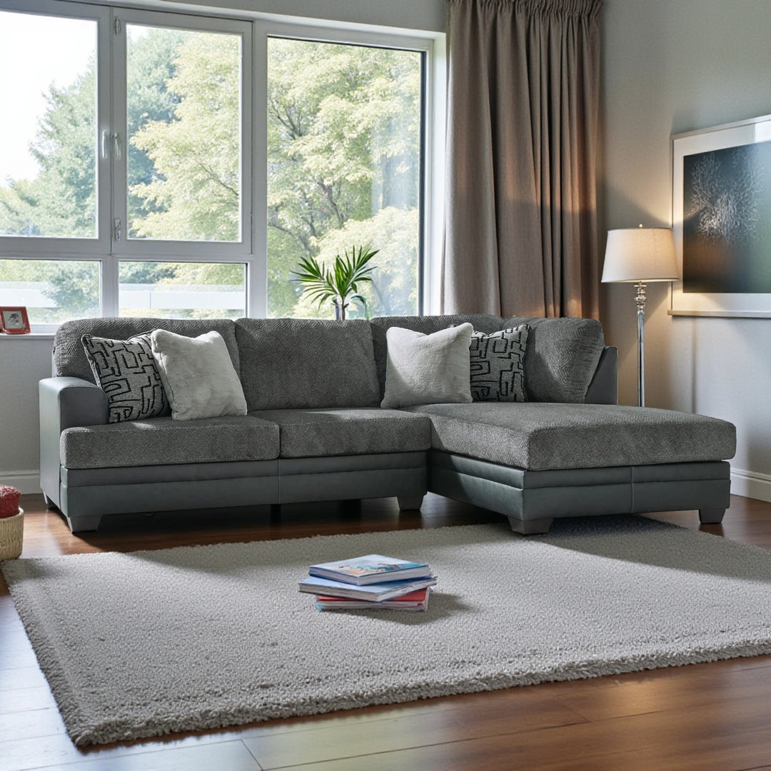 Brixley Pier 2-Piece Sectional Sofa In Leather/ Fabric Upholstery - Graphite | Benchcraft By Ashley